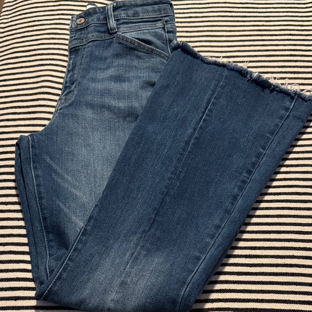 KanCan Distressed Hem Blue Flare Jeans